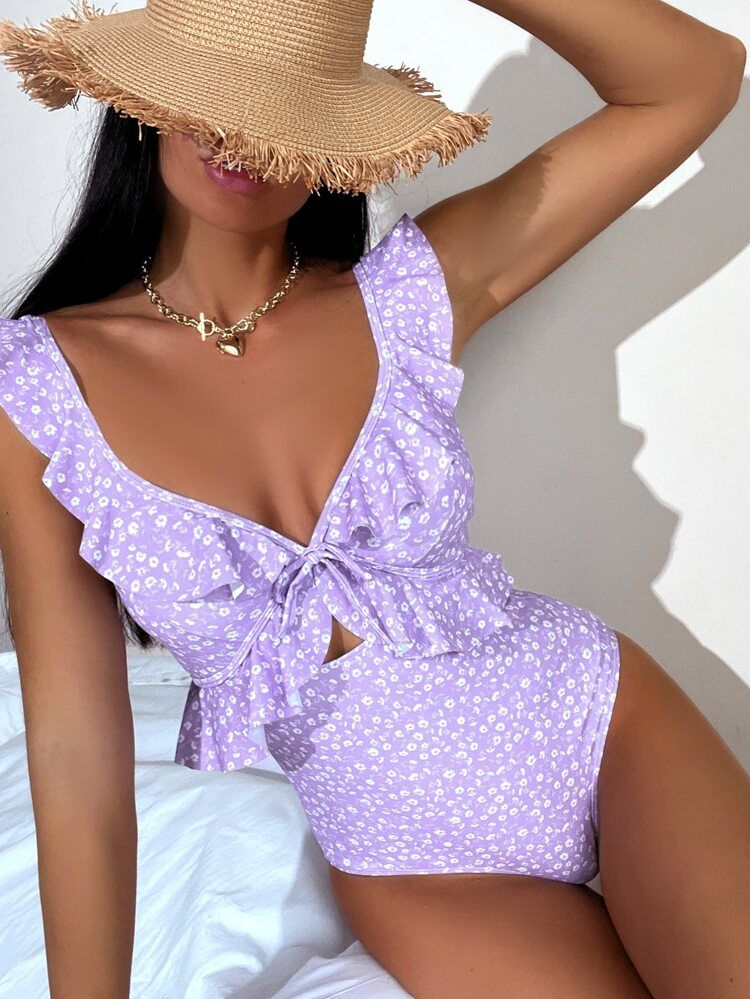 Ditsy Floral Ruffle Cut-out One Piece Swimsuit
       
              
              $12.49       ... | SHEIN
