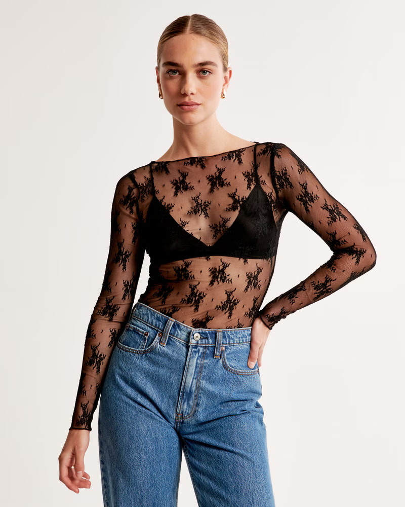 Women's Long-Sleeve Lace Slash Top | Women's Tops | Abercrombie.com | Abercrombie & Fitch (UK)