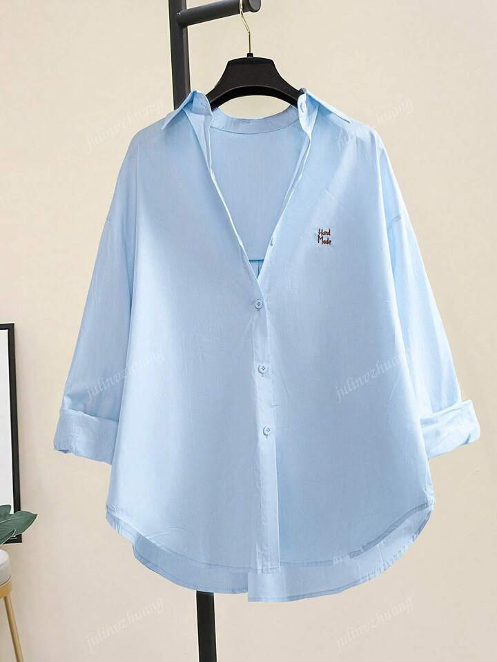 Women's Casual Daily Button Up Embroidery Long Sleeve Shirt, Spring/Summer | SHEIN