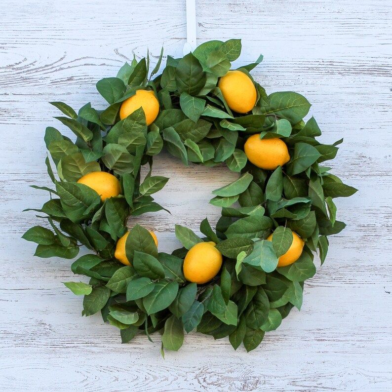 Salal Leaf & Lemon Everyday Spring Summer Front Door Wreath | Etsy | Etsy (US)