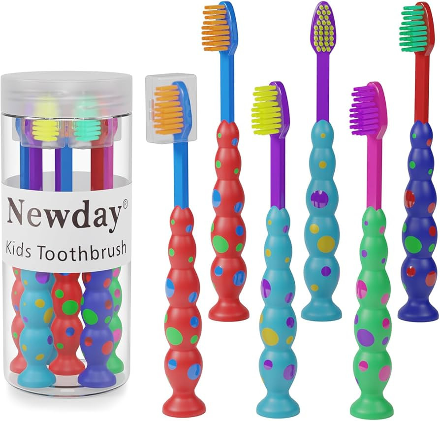 Newday Kids toothbrushes 6 Pack Set Soft Bristles Fun Lovely with Suction Cup, Includes Travel Co... | Amazon (US)