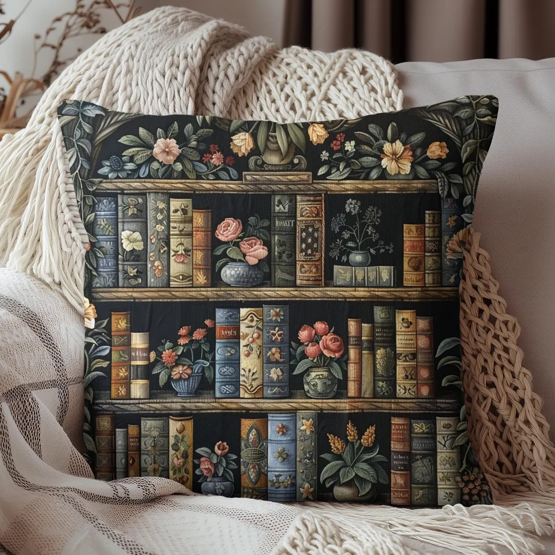 Whimsical Bookshelf Botanicals William Morris Style Pillow, Home Decor, Botanical Throw Pillow, S... | Etsy (US)