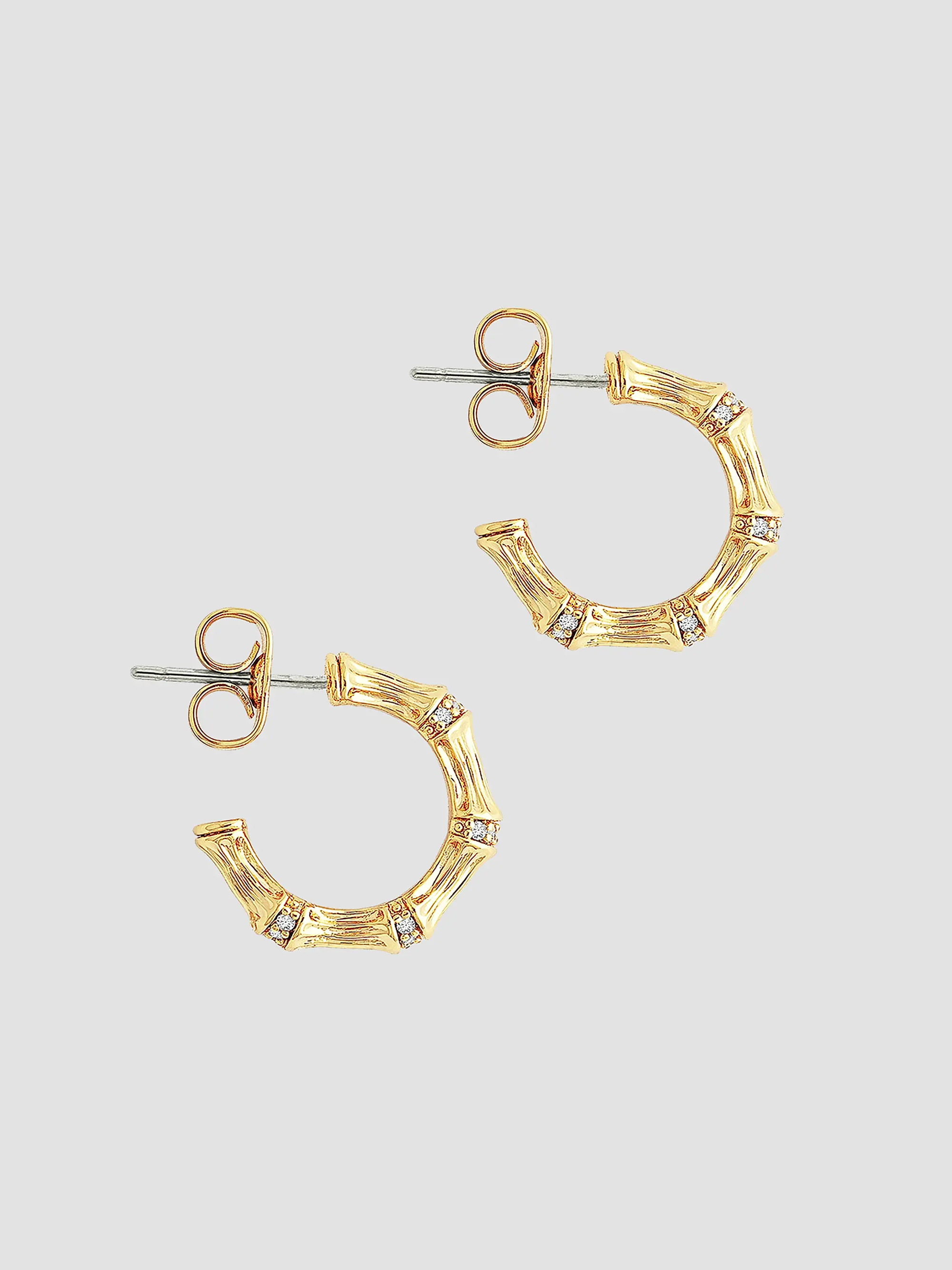 Bamboo 18K-Gold-Plated & Cubic Zirconia Huggie Earrings | Saks Fifth Avenue