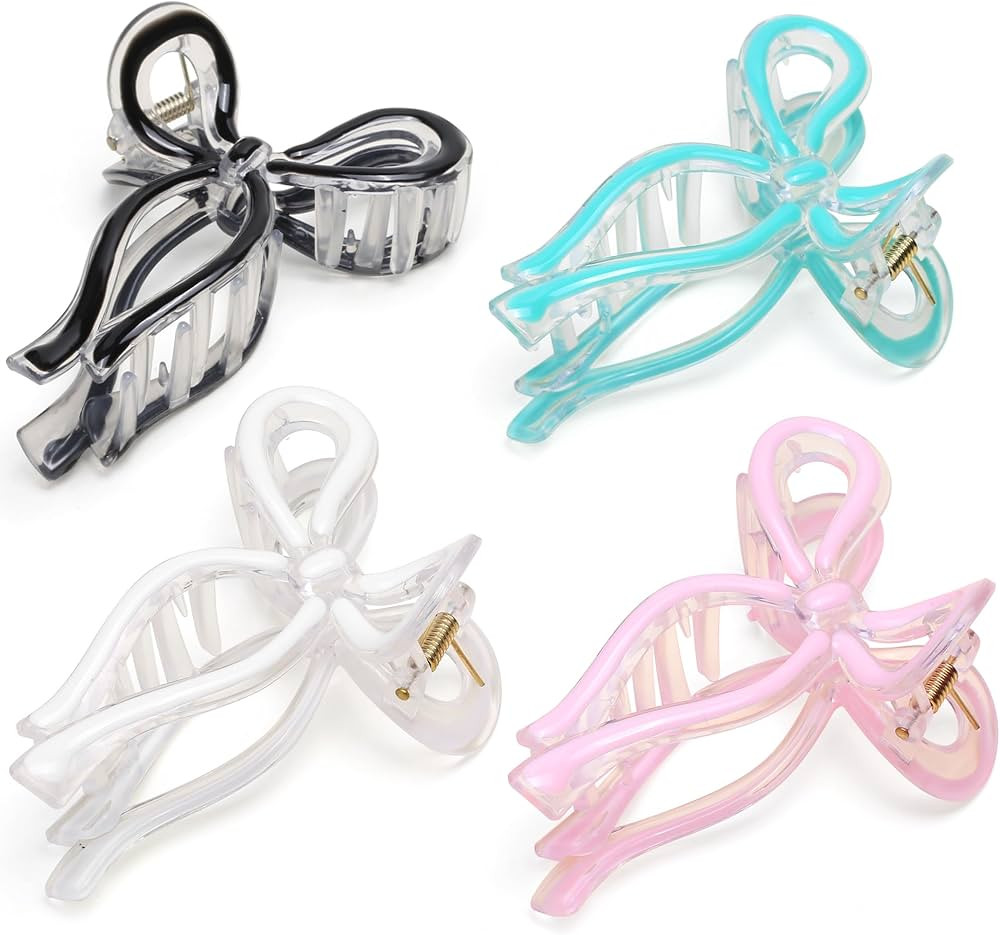 Bow Claw Clip Bow Hair Clips for Women, 4 Pack Claw Clips for Thin Thick Curly Hair Nonslip, Larg... | Amazon (US)