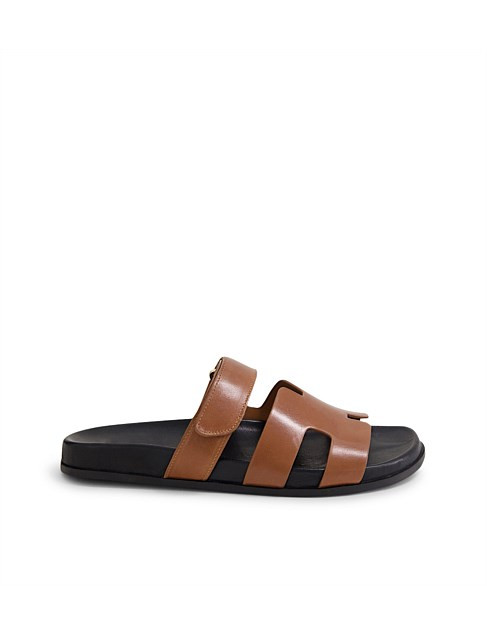 Midas Holnes Walnut Black Leather Slides | David Jones | David Jones (Australia & New Zealand)