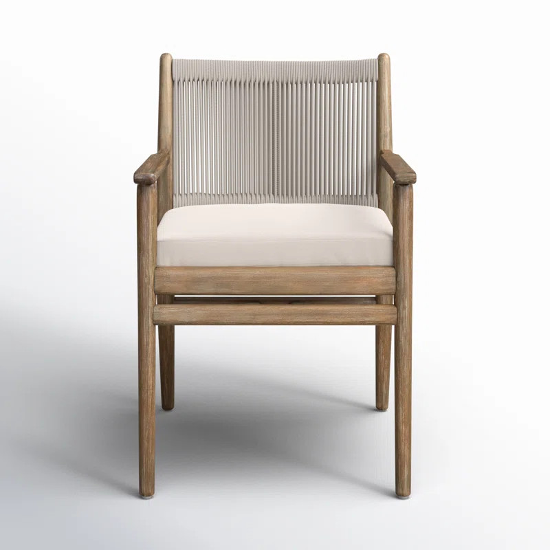 Baltzer Wood Outdoor Dining Armchair with Cushion | Wayfair North America