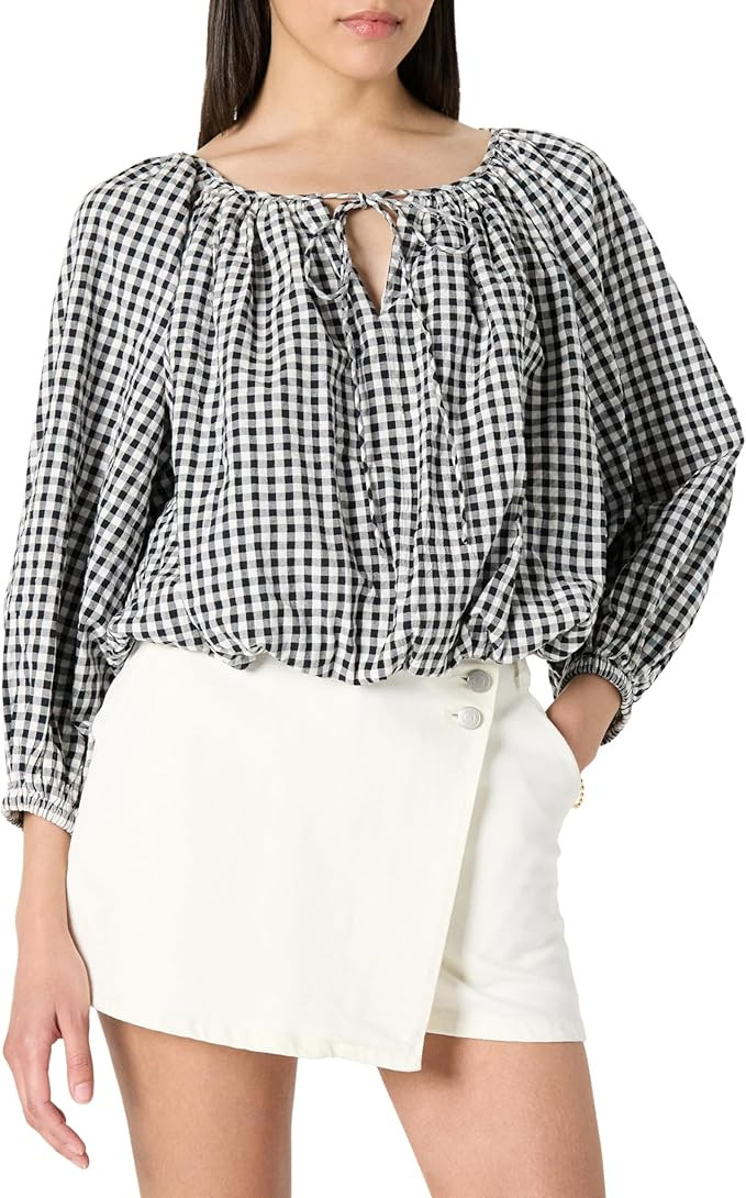 The Drop Women's Shirred Neck Cotton Bubble Hem Top | Amazon (US)