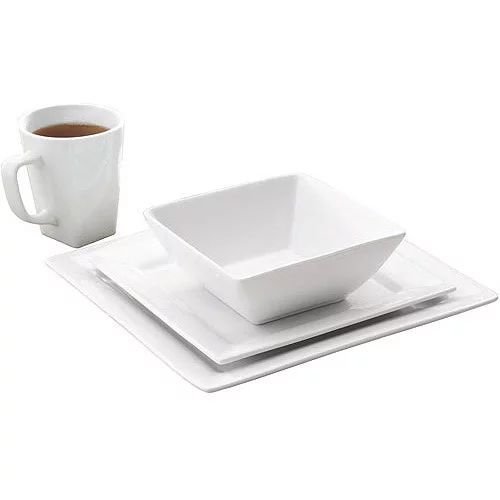 Better Homes & Gardens 16 Piece Square Porcelain Dinnerware Set, White | Walmart (US)
