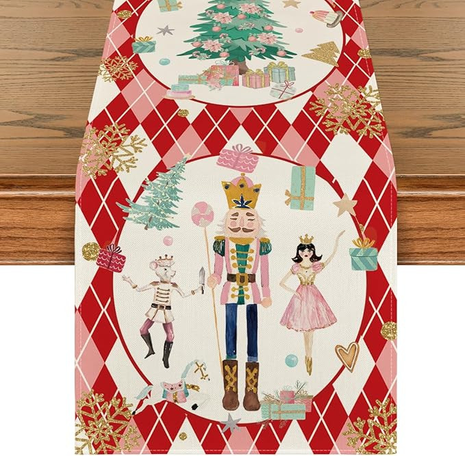 Artoid Mode Red Diamond Plaid Nutcracker Snowflake Christmas Table Runner, Winter Kitchen Dining ... | Amazon (US)