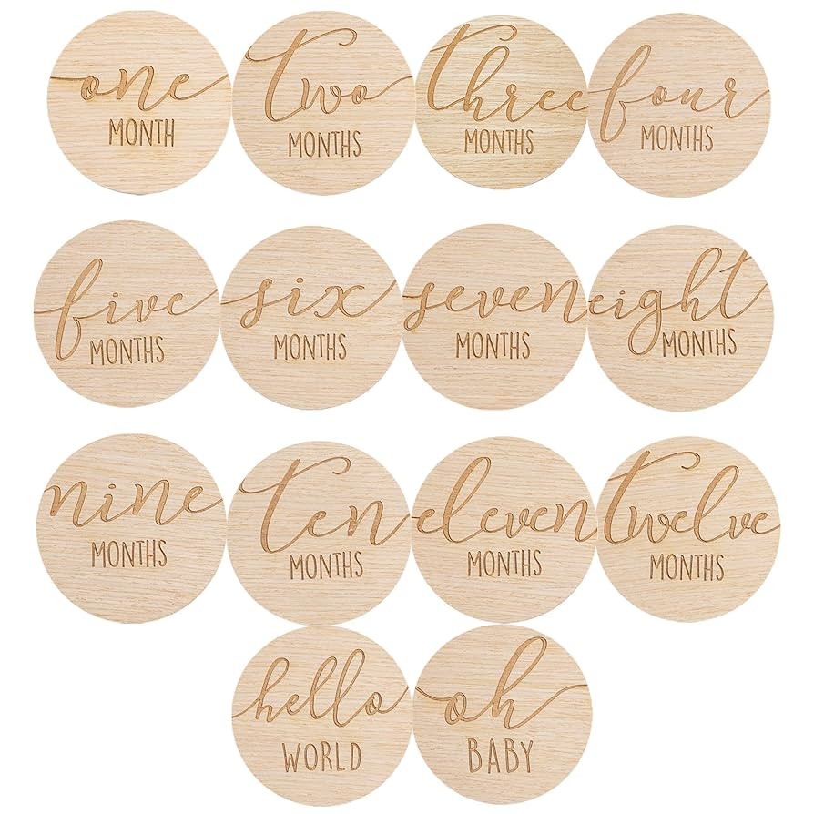 Pearhead Wooden Monthly Milestone Photo Cards - 7 Double-Sided Engraved Discs for Baby Announceme... | Amazon (US)