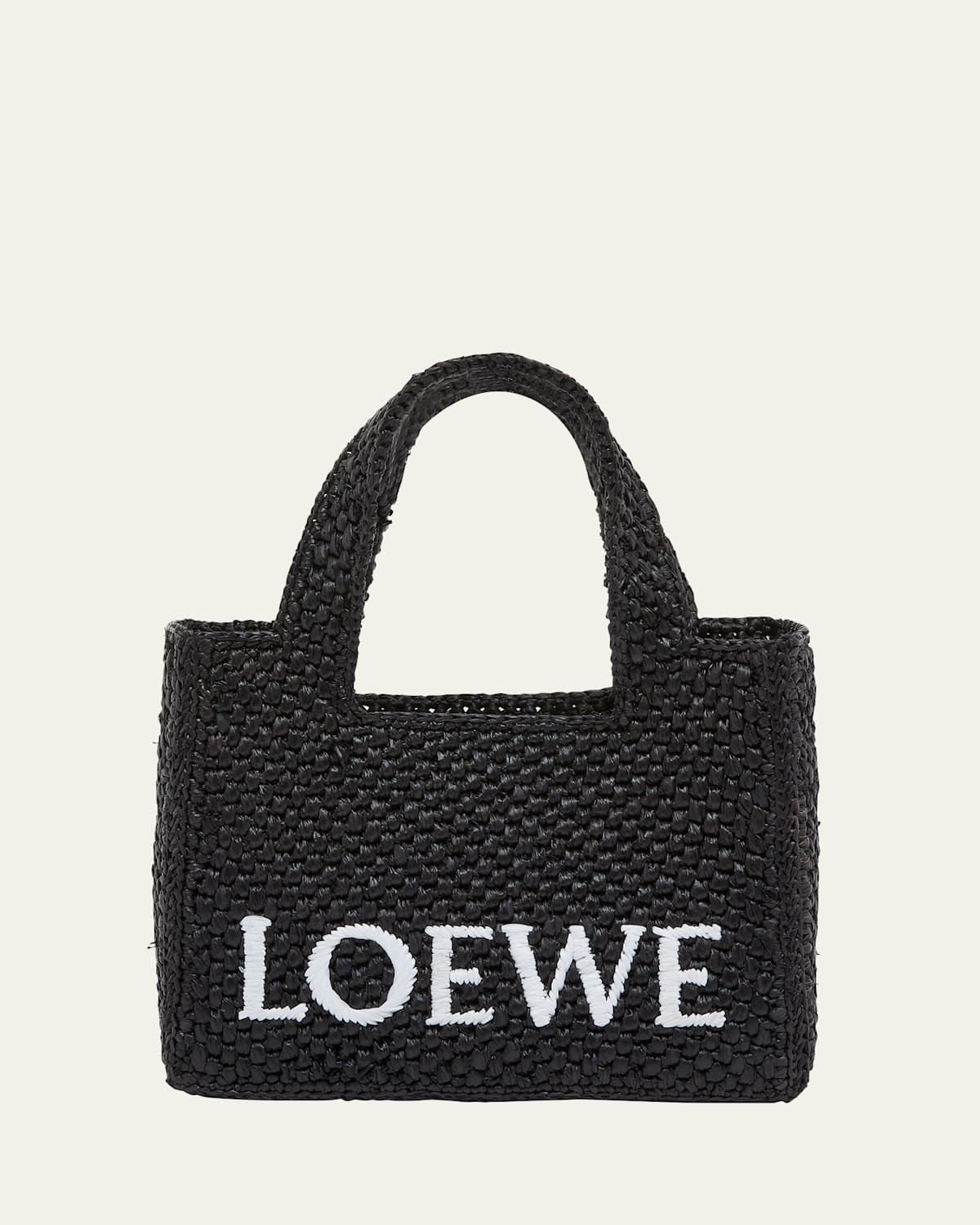 x Paula's Ibiza Font Logo Mini Tote Bag in Raffia | Bergdorf Goodman