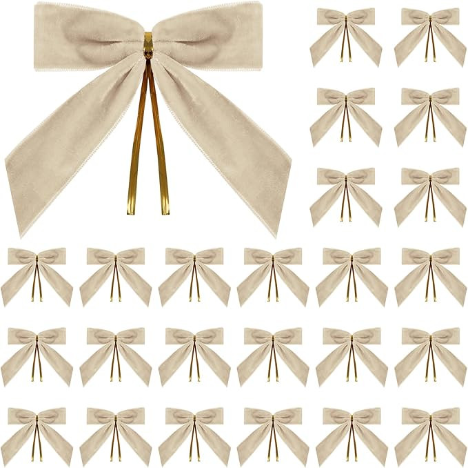 24 Pcs Champagne Small Velvet Christmas Bows for Christmas Tree, Wreath, Gift Wrapping, Crafts, W... | Amazon (US)
