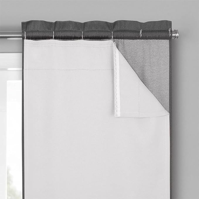 ECLIPSE Solid Minimalist Blackout Thermal Liner for Window Curtains with Drapery Hooks (2 Panel S... | Amazon (US)