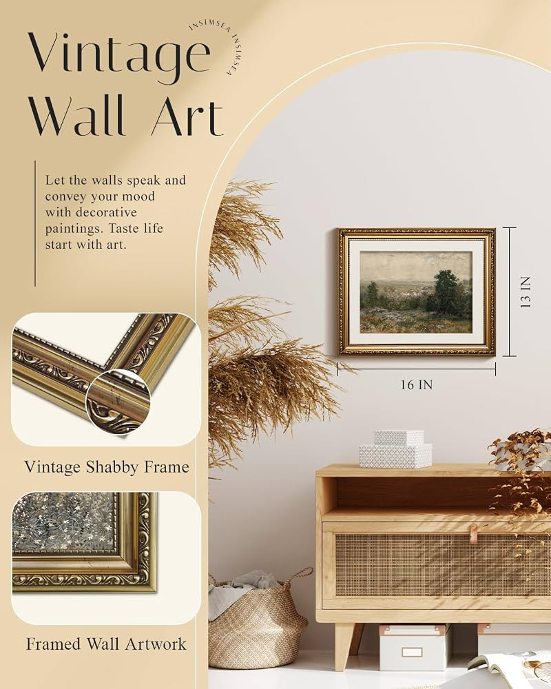 InSimSea Gold Framed Canvas Wall Art, Vintage Landscape Oil Painting, Cottagecore Farmhouse Scene... | Amazon (US)