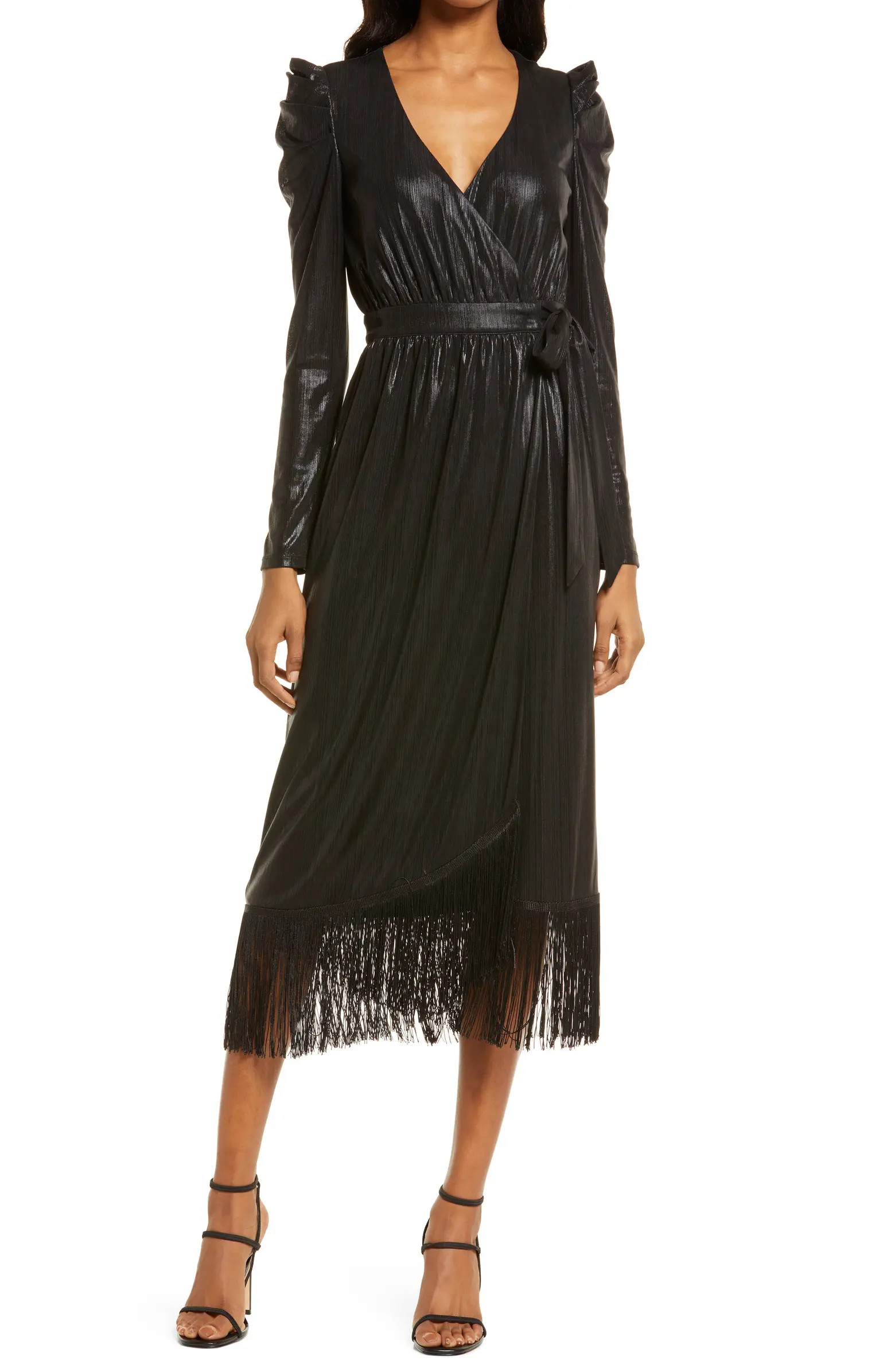 Dream Big Metallic Puff Long Sleeve Midi Dress | Nordstrom