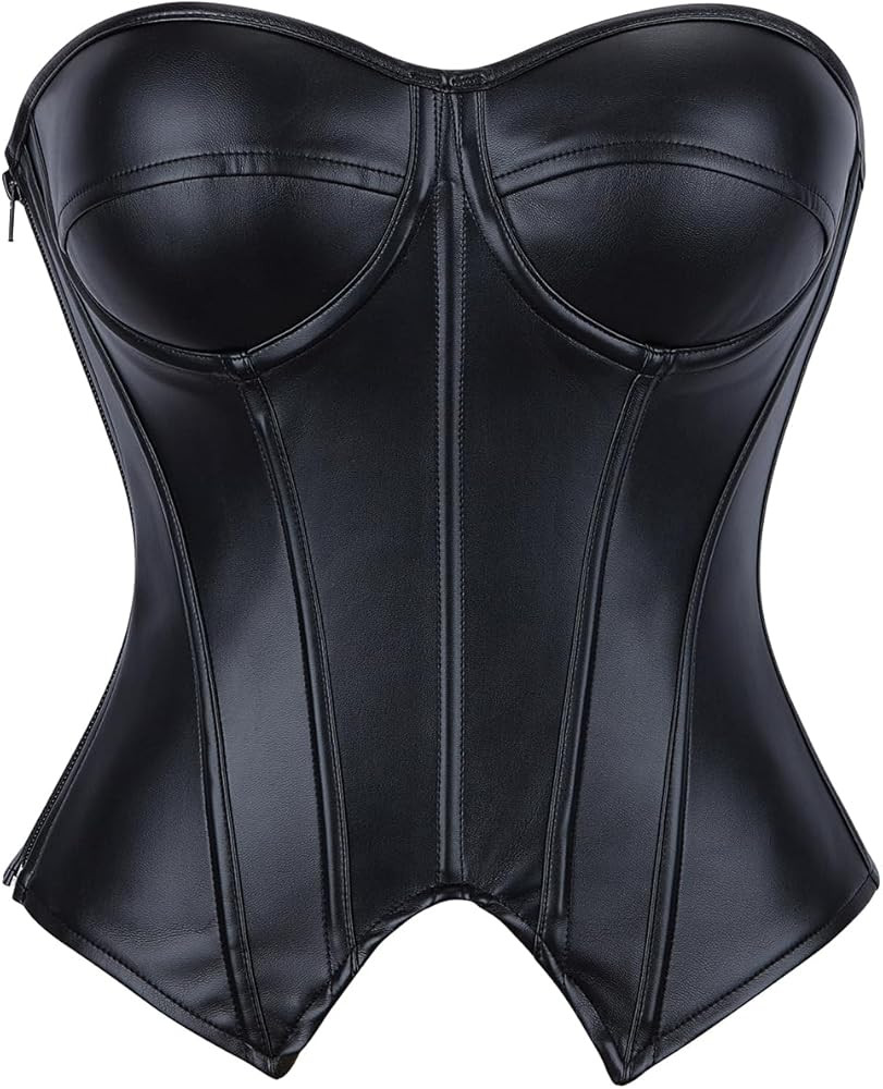 SHYMMUO Women Black Corset Top Elegant Strapless Bustier Tops Lace Up Sexy Office Lady Cosplay Co... | Amazon (US)