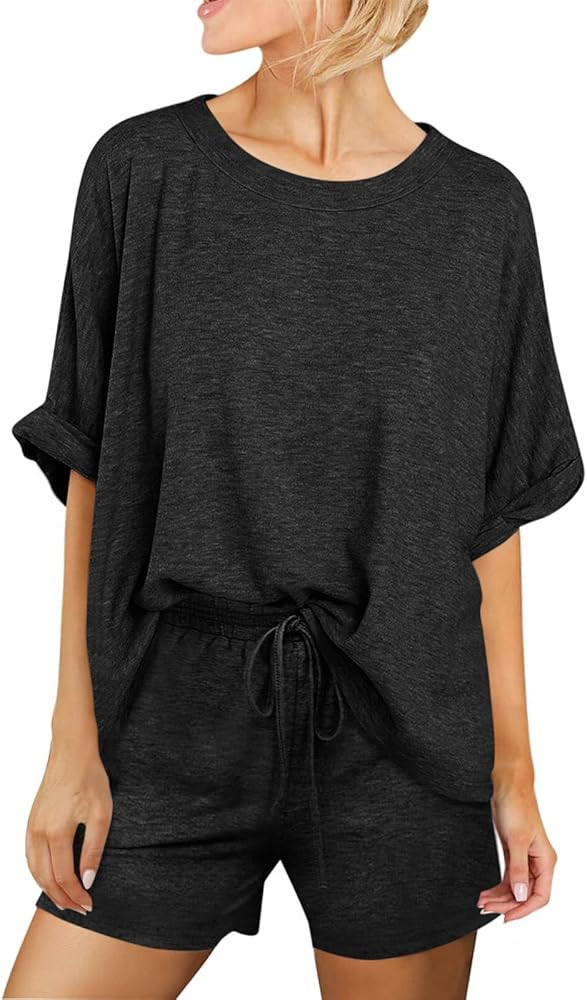 Tankaneo Womens 2 Piece Lounge Sets Oversized Short Sleeve T-shirts Drawstring Shorts Pajamas Sum... | Amazon (US)