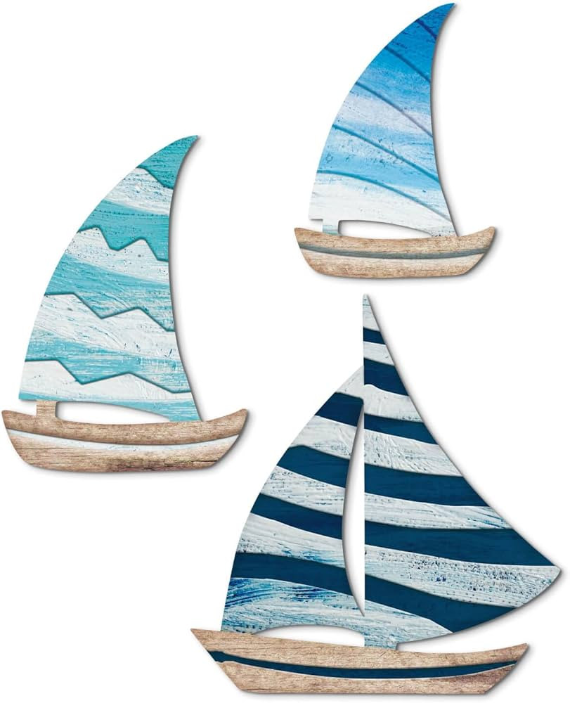 Putuo Decor Wooden Sailboat Wall Art Set of 3, Coastal Nautical Decor Self-Adhesive Sculptures, B... | Amazon (US)
