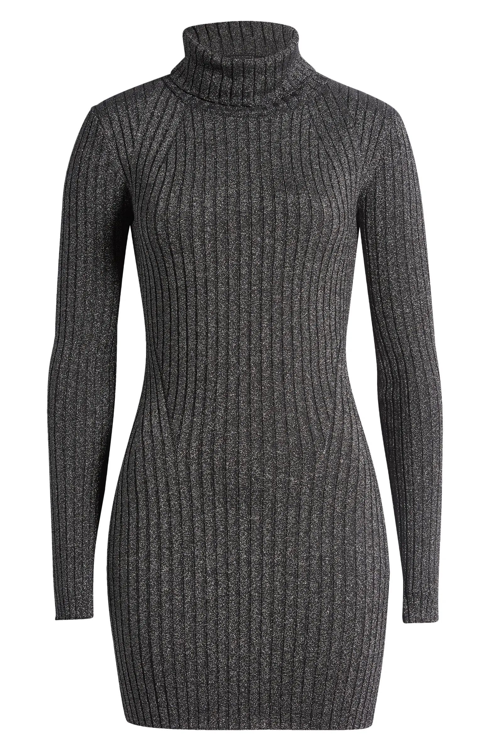Juliette Metallic Long Sleeve Turtleneck Rib Sweater Dress | Nordstrom