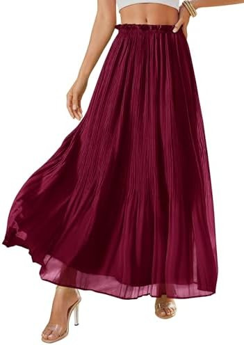 PRETTYGARDEN Pleated Midi Skirts for Women 2026 Flowy Summer Beach Vacation High Waisted Chiffon ... | Amazon (US)
