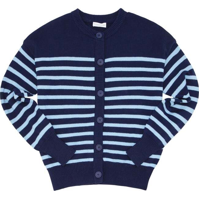 Women's Cardigan, Navy With Peri Stripe | Maisonette