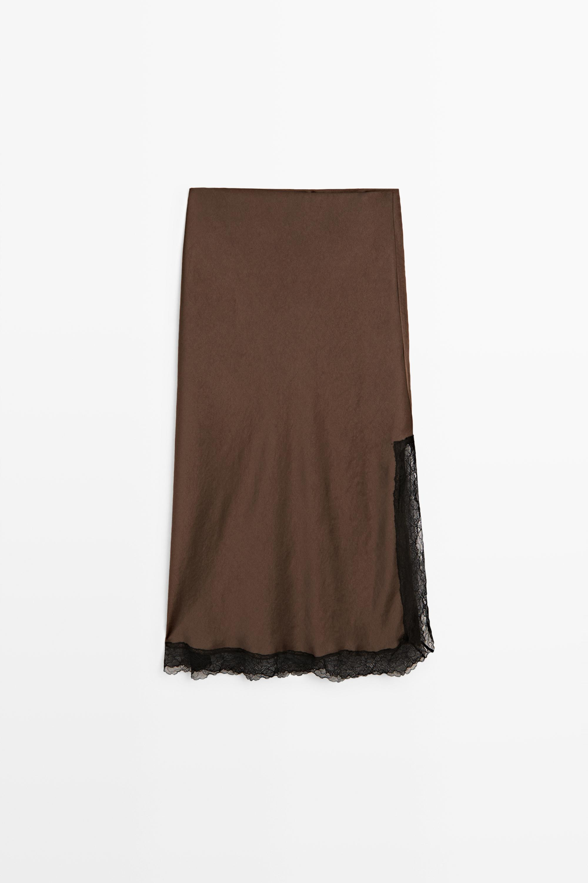 Lace-trimmed midi skirt | Massimo Dutti UK