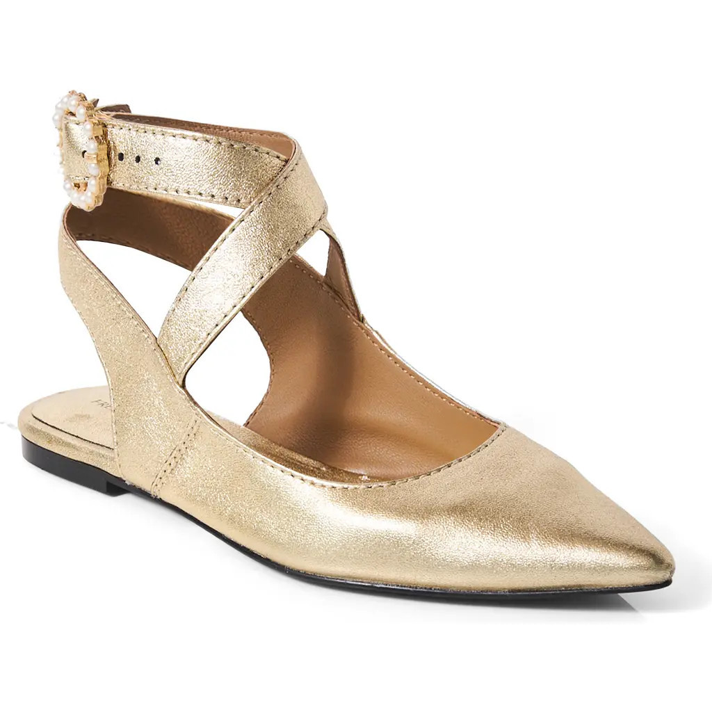 Free People Parisa Ankle Strap Pointed Toe Flat in Champagne Metallic at Nordstrom Rack, Size 7 | Nordstrom Rack