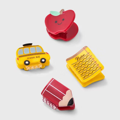 Teacher Apple Bus Pencil Mini Claw Hair Clip Set 4pc - Yellow | Target