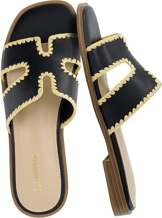 CUSHIONAIRE Voyage Cutout Strap Slides for Women, Slip On Summer Flats, Trendy Footwear, Memory F... | Amazon (US)
