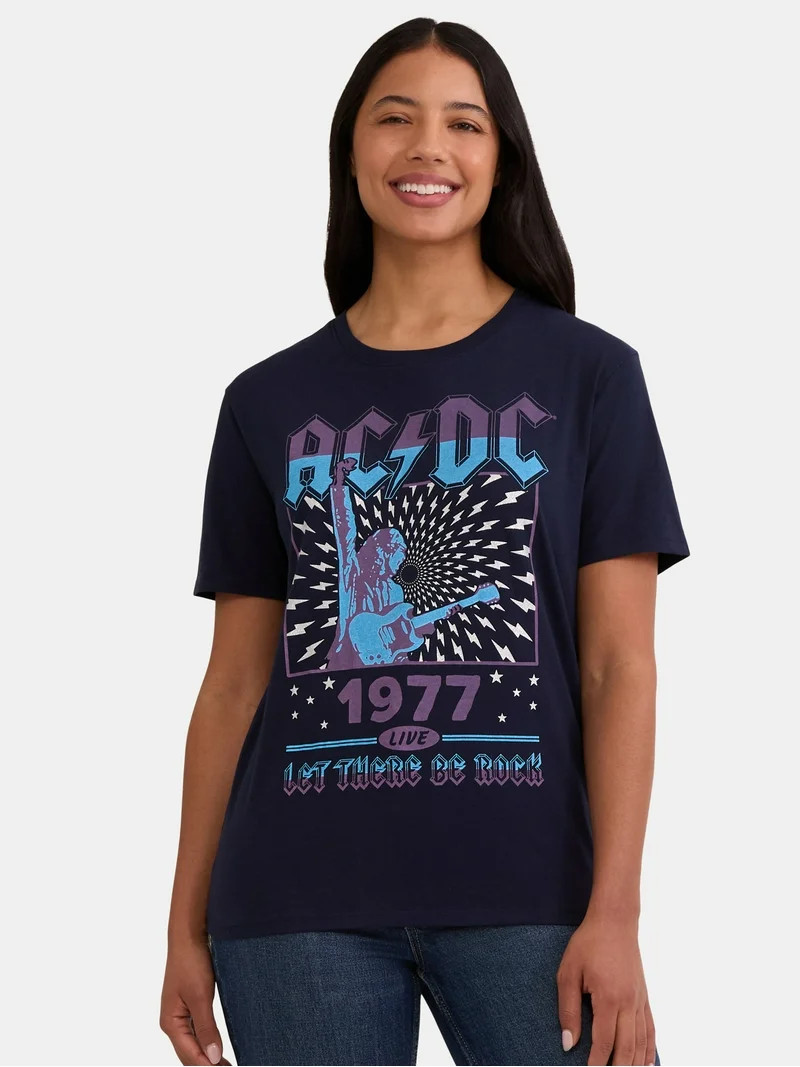 Time and Tru Women's AC/DC Let There Be Rock Graphic Tee, Sizes XS-XXXL | Walmart (US)