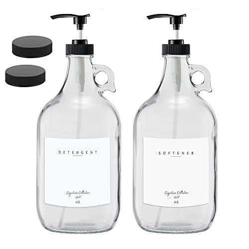 Laundry Detergent Dispenser for Laundry Room - Two Half Gallon Glass Jugs for Fabric Softener Dispenser, Liquid Laundry Soap Dispenser and Bleach - 64 oz. Black Commercial Liquid Pump Dispenser | Amazon (US)
