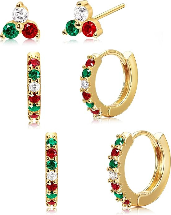 Small Hoop Earrings for Women, Diamond Stud Huggie Cartilage Earrings Set for Multiple Piercing, ... | Amazon (US)