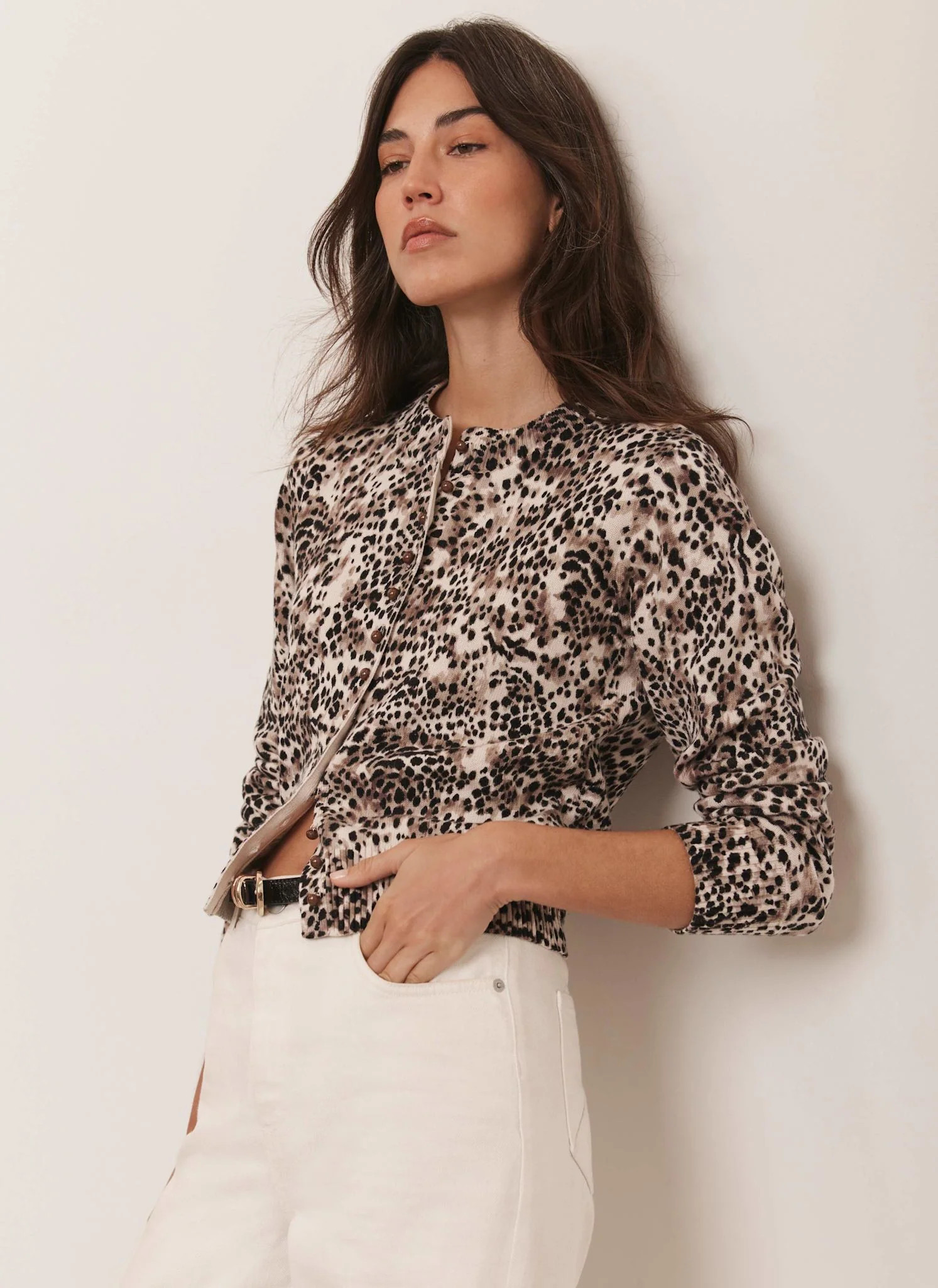 Leopard Print Cotton Cardigan | Mint Velvet