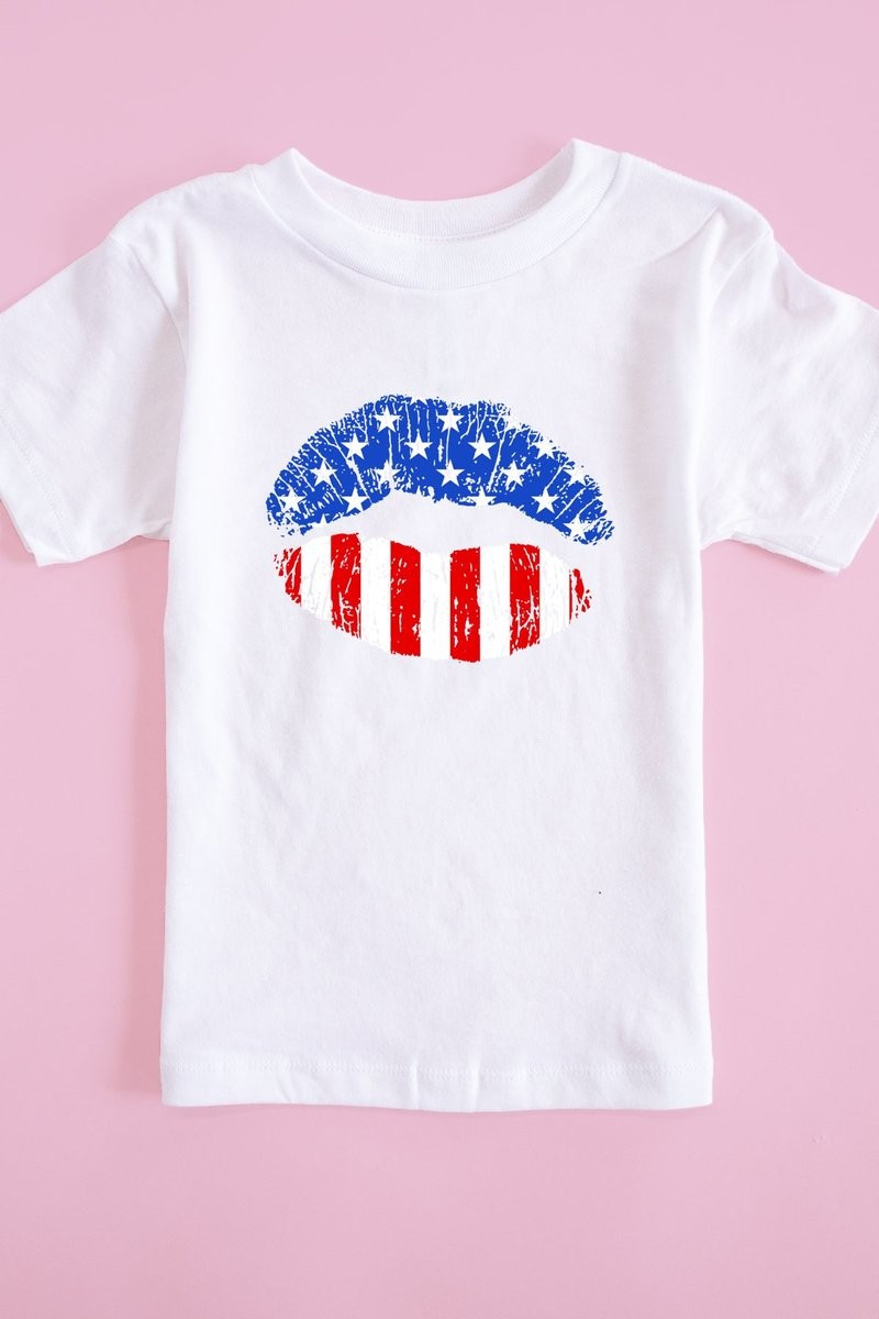 Kids American Lips Graphic White Tee | The Pink Lily Boutique