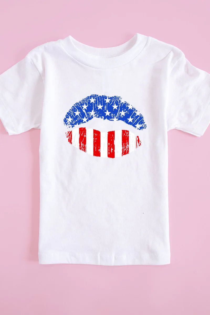 Kids American Lips Graphic White Tee | The Pink Lily Boutique