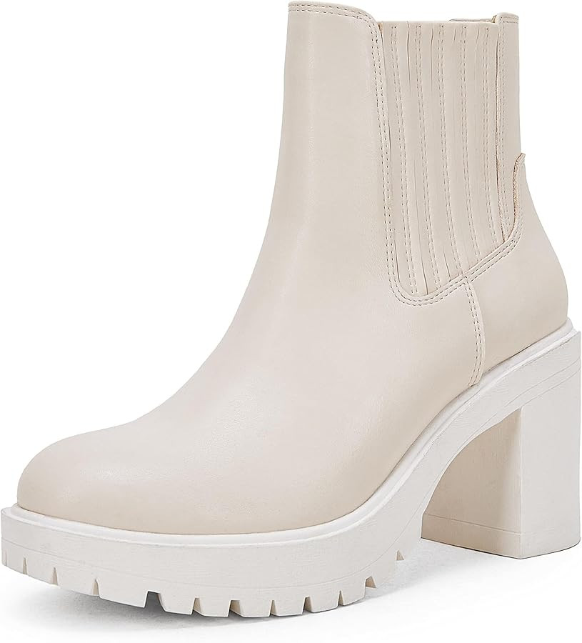 Syktkmx Womens Platform Chelsea Ankle Boots Lug Sole Chunky Block Heel Slip On Accordion High Top... | Amazon (US)