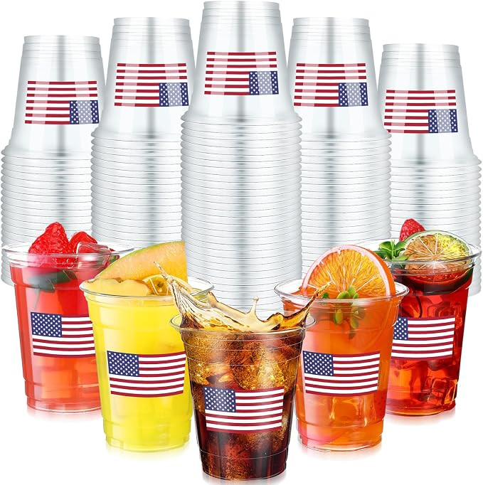Jinei 50 Pcs 12 oz Patriotic Plastic Cups 4th of July American Flag Cups Red Blue White Stars and... | Amazon (US)