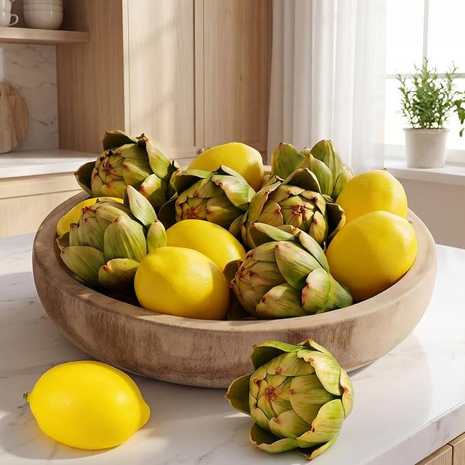 Novabright 12 Pcs Artificial Artichokes and Lemons Set Realistic Green Artichokes Yellow Lemons F... | Amazon (US)