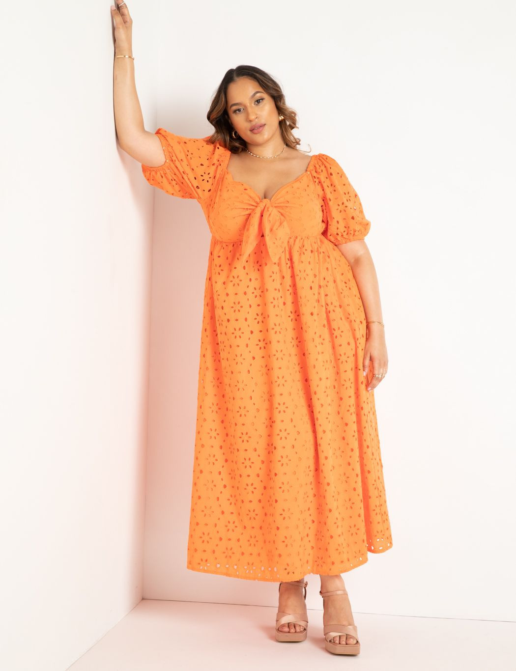 Eyelet Tie Front Maxi Dress | Eloquii