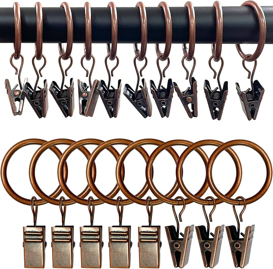 AMZSEVEN 100 Pack Metal Curtain Rings with Clips, Curtain Hangers Clips, Drapery Clips with Rings... | Amazon (US)