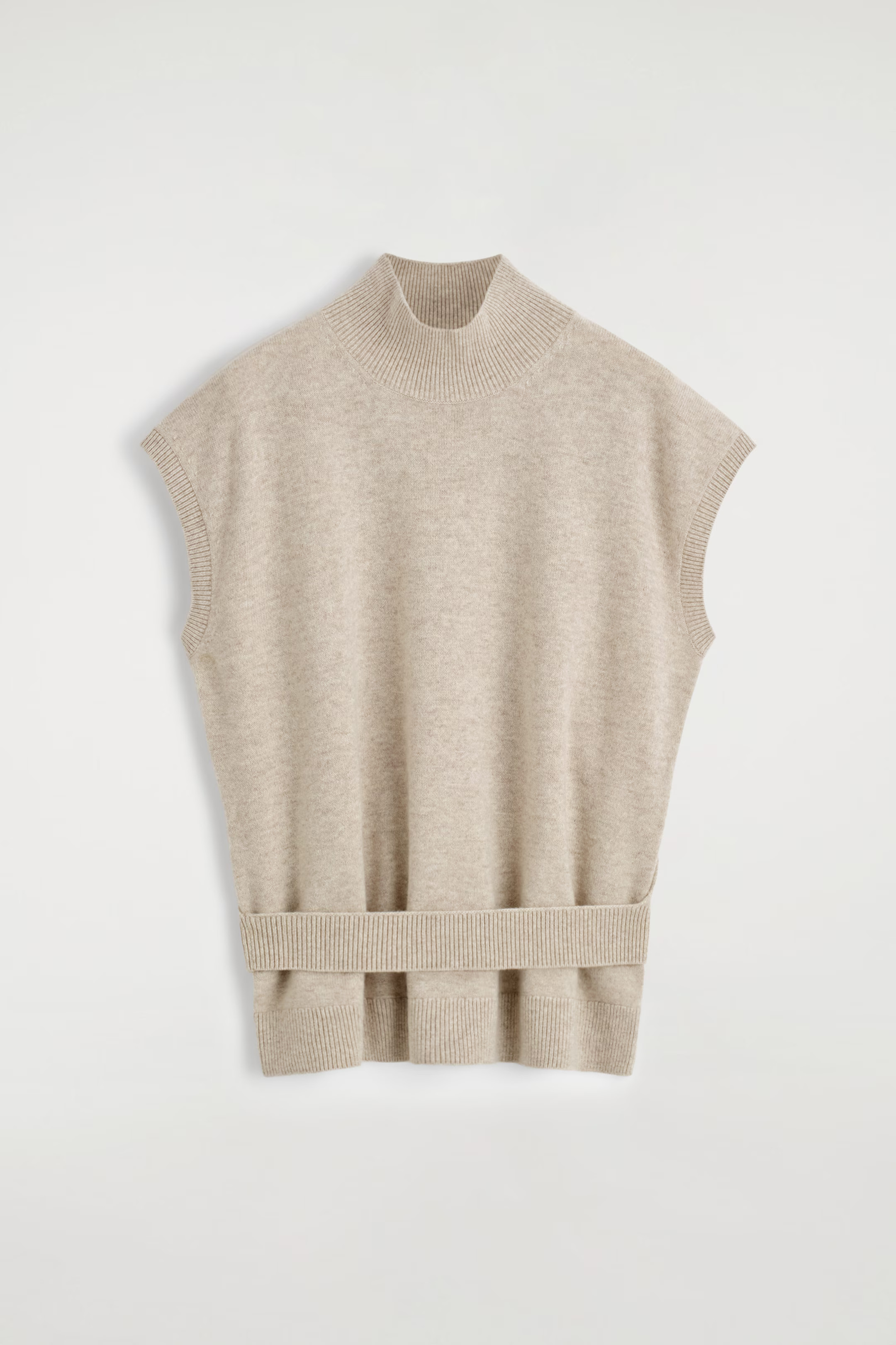 BELT-DETAIL MOCK-NECK WOOL VEST - BEIGE MÉLANGE | COS US | COS (US)