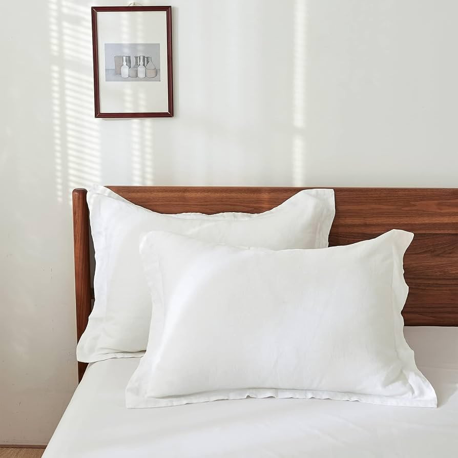 100% French Linen Pillow Shams Basic Style - Pack of 2 - Washed Solid Color Natural Flax Soft Bre... | Amazon (US)