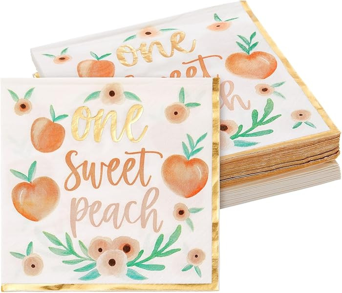 Sparkle and Bash Peach Paper Napkins - 6.5 x 6.5 In, 50 Pack, 1-Ply - Gold Border & Floral Design... | Amazon (US)