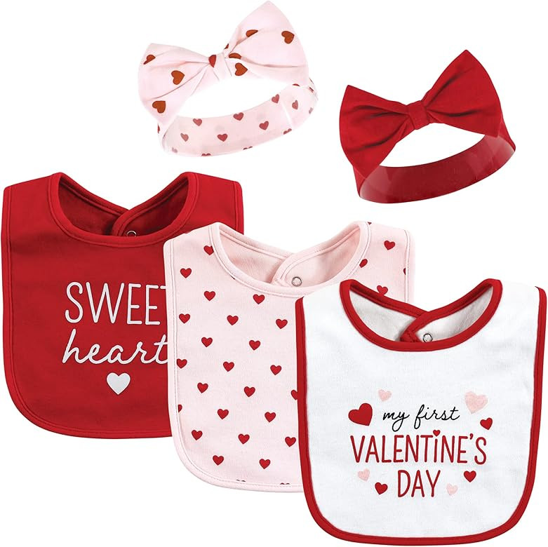 Amazon.com: Hudson Baby Unisex Baby Cotton Bib and Headband or Caps Set, Valentine Sweetheart, On... | Amazon (US)