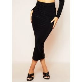 Maddie Black Double Thickness Slinky Midaxi Bodycon Skirt | Missy Empire (UK)