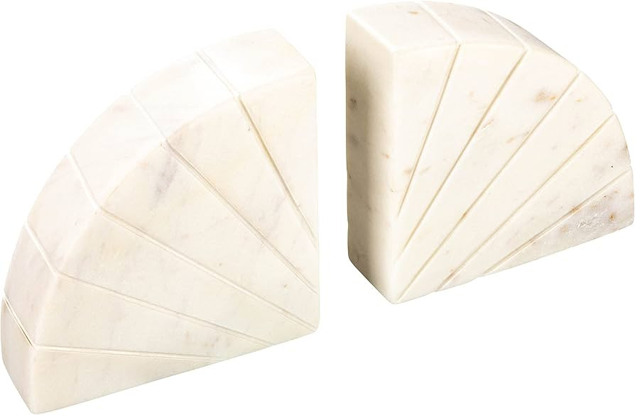 Creative Co-Op Modern Arched Semicircle Marble Carved Detail, Set of 2, White Bookend | Amazon (US)