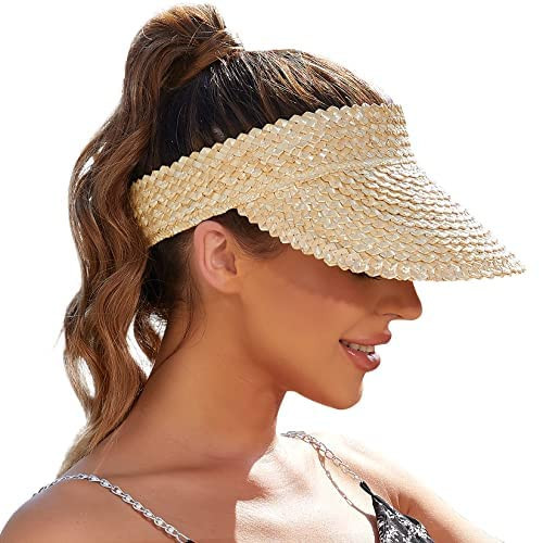 Sun Hat for Women, Sun Visors/ Beach Straw Hats, Handmade, Ivory | Amazon (US)