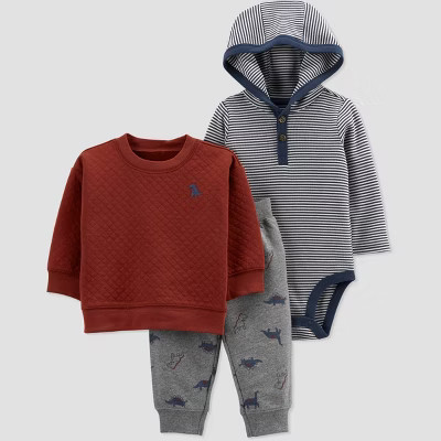 Baby Boys' Dino Pullover Top & Bottom Set - Just One You® made by carter's Maroon/Gray/Blue | Target