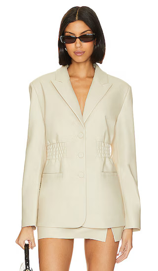 Frida Faux Leather Blazer in Bone | Revolve Clothing (Global)
