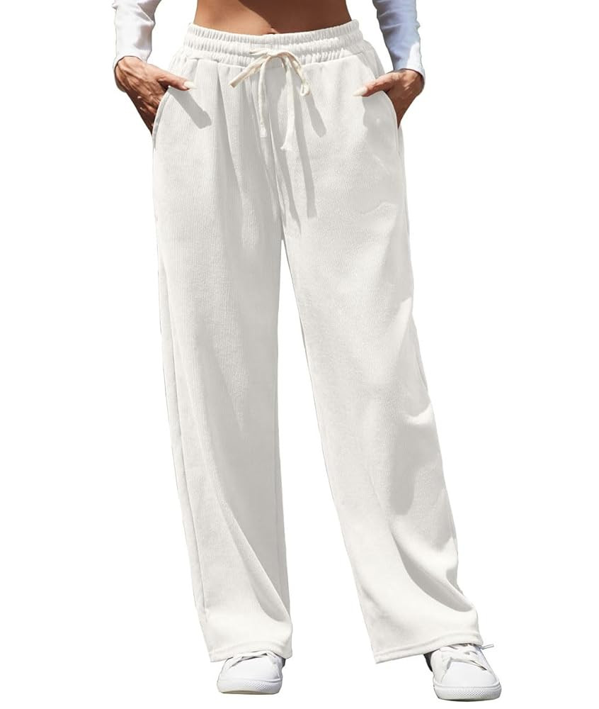 Womens Wide Leg Corduroy Elastic Waisted Casual Palazzo Pants Adjustable Drawstring Warm Trousers... | Amazon (US)